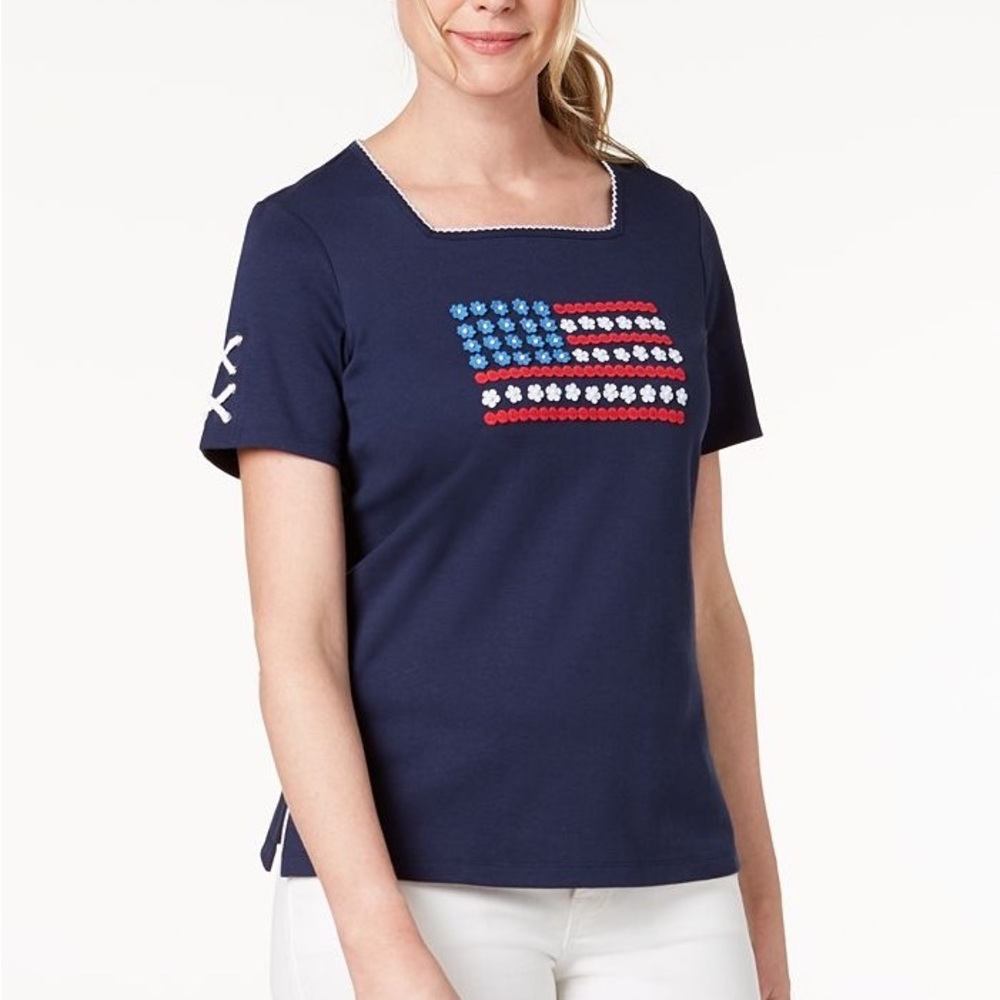 Alfred Dunner America’s Cup Embroidered Square Neck T-Shirt